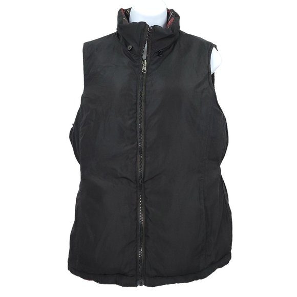 In Style We Trust NY Reversible Zip Puffer Vest Womens M Red Tartan Plaid Black - Picture 9 of 16